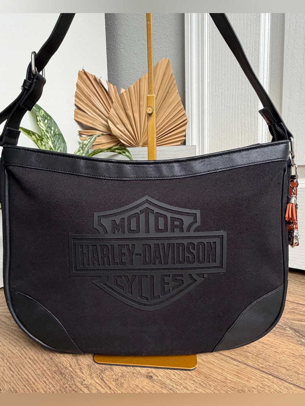 Harley-Davidson Women’s Black Canvas & Leather Hobo Bag MHW037/08